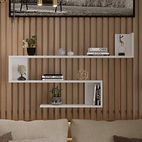 Yurupa Wandregal,Wandboard,Hängeregal,mit 3 Böden,Bilderregal,Bücherregal,Büroregal,Küchenregal,Holzregal,für Wohnzimmer,Küche,Büro,Flur,Schlafzimmer,Badezimmer,WL10-W