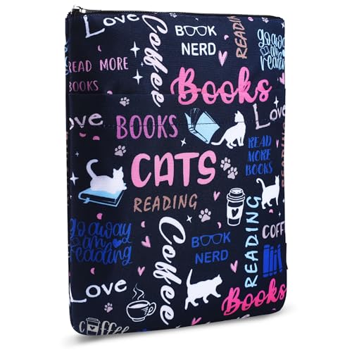 Cat Books Coffee Book Sleeves Protector, Cats Book Sleeve with Zipper, 11x8.5 Inch Washable Fabric Book Lovers (Cat Books Coffee)