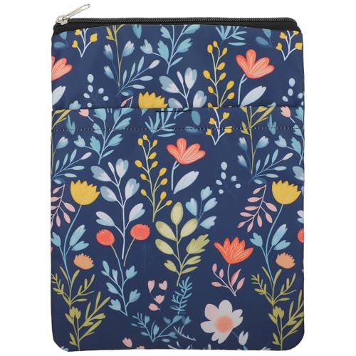Yuanchu Buchhülle mit Reißverschluss und Vordertasche, wasserdichte Buchtasche für Taschenbuch 28 x 22cm Buchschoner Buchhüllen mit Blumenmuster Waschbarer Stoff,Geschenk für Buchliebhaber