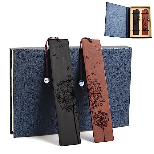 Lesezeichen Holz, Handgefertigt Aus Holz Lesezeichen Set, Geschnitzte und Bemalte Holz-Lesezeichen mit Geschenkbox Lesezeichen Geschenk für Lehrer, Schüler, Männer und Frauen (dandelion)