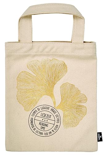 moses. libri_x Büchertasche – Lesezeit, Kleine Tragetasche aus 100% Baumwolle, Die perfekte Geschenkverpackung zum Buch, schönes Geschenk für Vielleser, Leseratten und Buch Fans, mit Ginkgo-Aufdruck