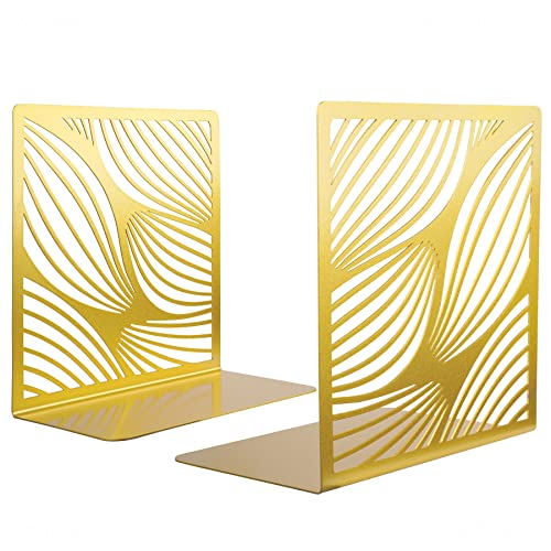 NiHome Gold Buchstützen Metall, 2er Set Bücherstütze Geometrisches Design, Schwere Buchstützen für Regale, Bücherhalter für Zuhause, Büro & Bibliothek, Dekorative Buchstützen für Bücher, Magazine