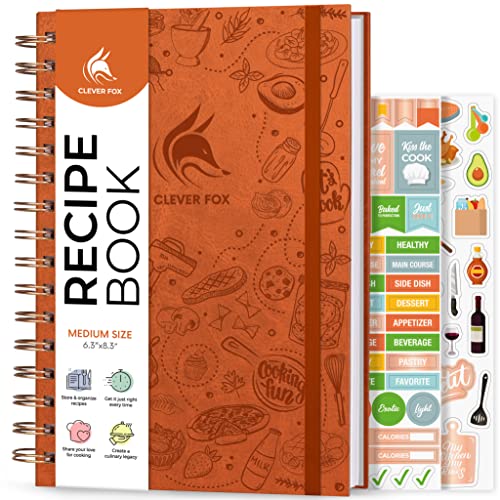 Clever Fox Rezeptbuch Spirale – Machen Sie Ihr eigenes Familien-Kochbuch – Blanko-Rezept-Notizbuch Organizer – Leeres Kochbuch zum Schreiben von Rezepten – mittlere Größe, 16 x 21,1 cm, Hardcover