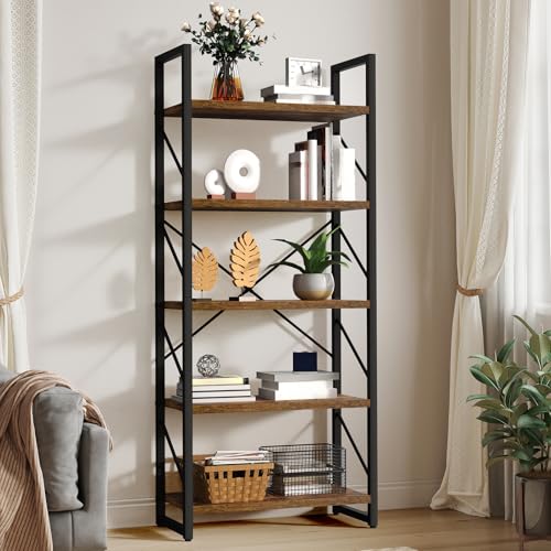 YITAHOME Bücherregal mit 5 Ebenen, künstlerisches modernes Bücherregal, Bücherregal, Lagerregal, Bücherhalter, Organizer für Bücher/Filme im Wohnzimmer/Zuhause/Büro - Vintagebraun