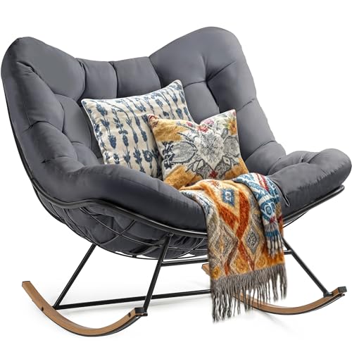 YITAHOME Übergroßer Schaukelstuhl, breite Schaukelliege mit extra dickem Sitzkissen, bequemer Loungesitz für den Innen- und Außenbereich, Wohnzimmer, Terrasse, Garten, Veranda (Grau)