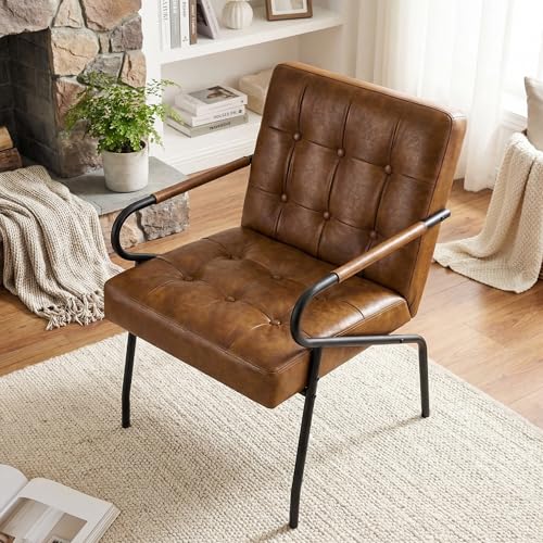 Hellove Loungesessel Wohnzimmer mit Metallbeinen, Ohrensessel Vintage PU Leder, Moderner Relaxsessel mit Gemütlicher, Bequemer Polsterstuhl Ledersessel Lesesessel für Schlafzimmer LivingRoom Braun