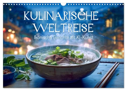 Kulinarische Weltreise. Ikonische Gerichte als KI-Kunst (Wandkalender 2026 DIN A3 quer), CALVENDO Monatskalender: Künstliche Intelligenz verwandelt ... der Küchen dieser Welt. (CALVENDO Lifestyle)