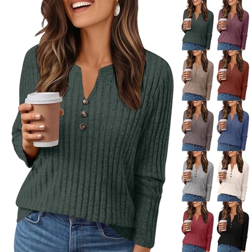 Strickoberteil für Damen, langärmelig, V-Ausschnitt, gestreift, für Damen, lässig, V-Ausschnitt, Sweatshirts, einfarbig, leicht, gestrickt, Tunika, Blusen, lange Ärmel, lockere Knopfleiste
