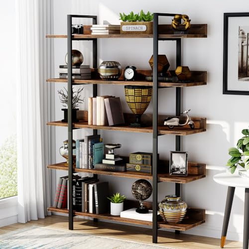Tribesigns Bücherregal Lagerregal Stehendes Regal 5-stufiges industrielles stabiles Bücherregal mit Eisenrohrrahmen für Zuhause, Wohnzimmer, Schlafzimmer, Büro
