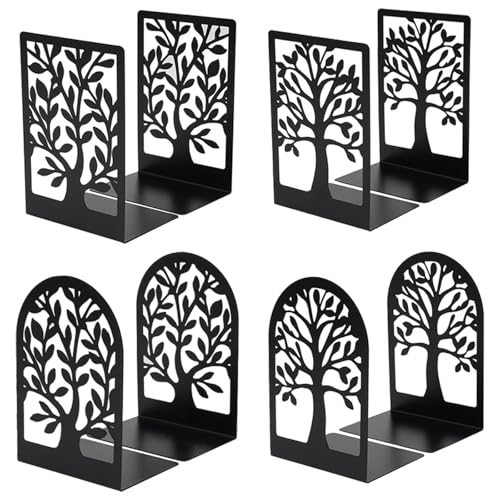 8 Stück Buchstütze Metall Schwarz | Bücherhalter Organizer | Buchstützen mit rutschfesten Pads, Bücherstopper für Schule, Zuhause und Büro