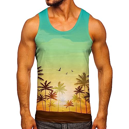 YBWZH Männer Frühling Casual Ärmellose O Hals Gedruckt Tank Tops Bluse Shirts Tank Top Analog (1-Yellow, M)