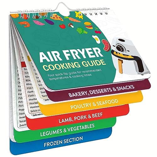 Airfryer Zubehör, Air Fryer Spickzettel Deutsches Airfryer Kochbuch Heißluftfritteuse Zubehör kompakter Spickzettel Kochanleitung für Heißluftfritteuse für Temperatur Dauer Menge, Orangegrün
