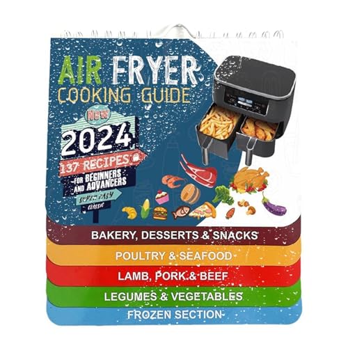Kochzeittabelle – Magnetisches Spickzettel-Set | Heißluftfritteusen-Zubehör-Kochbuch, Garzeittabelle, Küchenkochbuch mit detaillierten Garzeiten und Portionsgrößen für Meeresfrüchte und Desserts