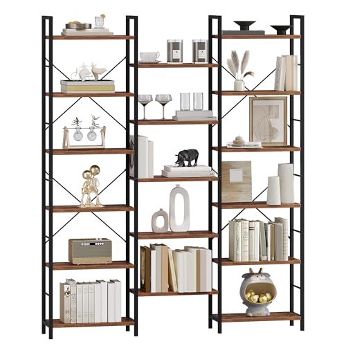 Hzuaneri Bücherregale, Standregale, Regal mit 17 Fachböden, 6 Etagen, Verstellbarer Abstand, 24 x 152 x 186 cm, Tragfähigkeit 340 kg, Wohnzimmer, Büro, Vintage Braun-Schwarz BC10101B