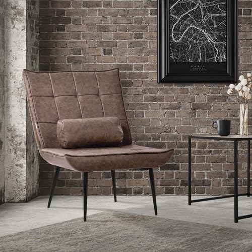 ML-Design Relaxsessel Braun, Loungesessel mit PU-Leder Bezug und schwarzen Metallbeine, Polstersessel mit Lendenkissen, Ohrensessel ergonomisch, Einzelsofa für Wohnzimmer, Fernsehsessel, Lesesessel