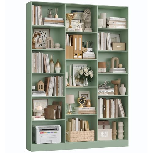 FirFurd Bücherregal 188 cm, Regal mit 17 Fächern, Bücherschrank, Standregal, Aufbewahrungsregal, für Wohnzimmer Büro Arbeitszimmer, 149 x 23,5 x 188 cm, grün