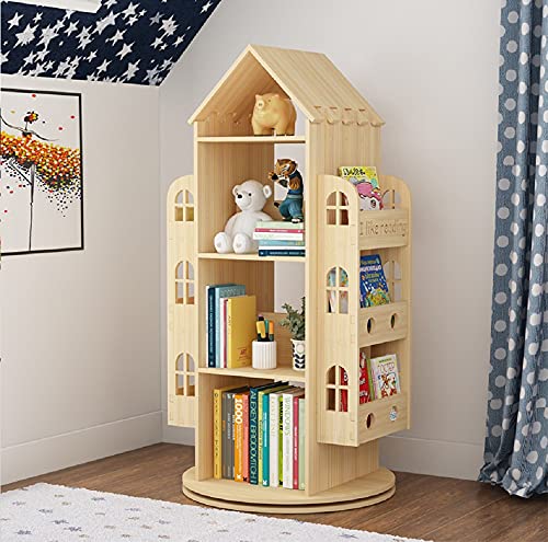 Heehee 4 Massivholz Drehbares Bücherregal, 360 Grad, Standregal, Lagerregal für Kinder und Erwachsene, multifunktionales Bücherregal
