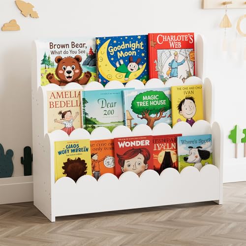 SpaceAid 3-stöckiges Bücherregal, Montessori-Bücherregal für Kleinkinder, Präsentationsmöbel für Kinderzimmer, Spielzimmer, Kinderzimmer und Klassenzimmer, Weiß