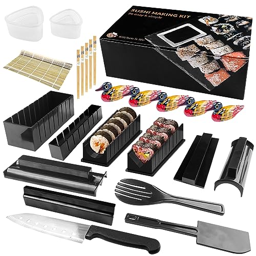Frevoitna Sushi Maker Set, 22 Stück DIY Sushi Maker Kit für Anfänger, Sushi Set zum Selber Machen, Sushi Form Sushi Geschirr Set, Sushi Roller Sushi Zubehör, Sushi Maker Sushi Set Schwarz