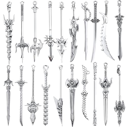 Dimeho 20 Stück antike Schwerter-Lesezeichen aus Metall Vintage-Messer-Anhänger silberner Schlüsselanhänger Schwert-Anhänger Mini-altes Messer-Zubehör Geschenk für Buchliebhaber DIY-Halskette Armband