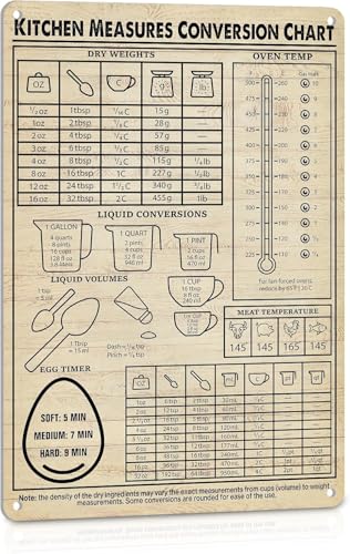 XingFox Küchenumrechnungstabelle, Schild für Vintage-Wanddekoration, Backzubehör, Ratgeber für Bäcker und Kochliebhaber, Bäckereidekoration, Metallschilder, 30 x 40 cm