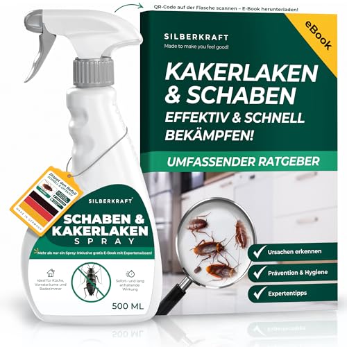 Schabenspray 500ml inkl. E-Book per QR-Code - Anti Schaben Spray mit Langzeitwirkung für Küche & Bad - Schabenmittel & Kakerlakenspray gegen Schaben & Kakerlaken im Haus