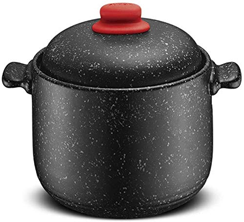 Antihaft-Auflaufform aus Granitstein, großer Granittopf, Kochgeschirr für den Keramikherd, hitzebeständiger Suppentopf, Stielkasserolle mit Deckel, Schmortopf, Dampfgarer, Schwarz, 6 l (Schwarz, 6 l)