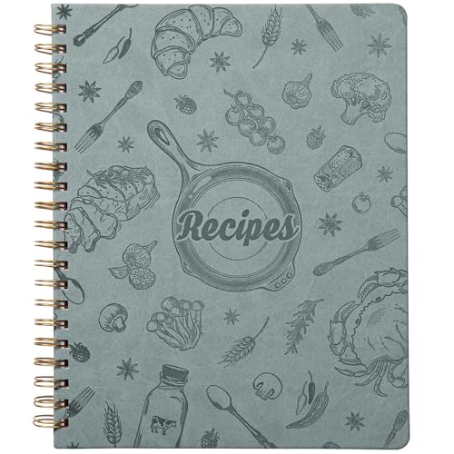 COFICE Rezeptbuch zum Einschreiben eigener Rezepte, 24,1 x 28,6 cm, PU-Ledereinband, Notizbuch mit Aufklebern, Geschenkbox, Kochbuch, Tagebuch, Aquamarin