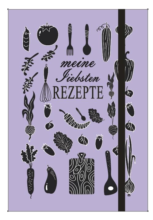 Rezeptbuch A5 zum Selberschreiben – Meine Lieblingsrezepte – DIY Koch- & Backbuch zum Ausfüllen – Hellviolettes Küchen-Design, 120g Papier (14,7 x 21,5 cm) – Perfektes Geschenk für Kochliebhaber