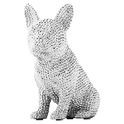 GRABADO Französische Bulldogge Skulptur Mops Moderne Deko Silberne Figuren Harz Hund Dekoration Wohnzimmer Schlafzimmer Bücherregal (Silberne)