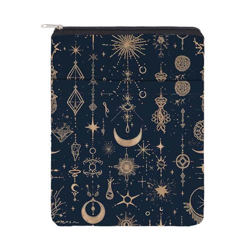 NICENEEDED Buchhülle Mit Reißverschluss Vordertaschen Buchschutz Wasserdichte Buchcover Hülle Für Buchliebhaber Sterne Mond Buchhülle Buchtasche