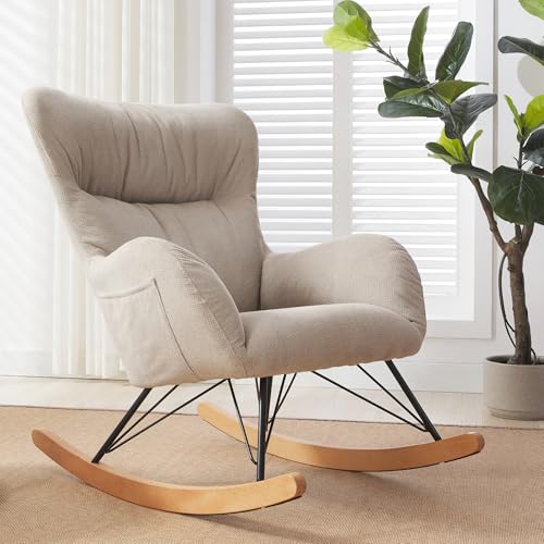 homeguru Schaukelsessel Moderner Chill Sessel Grau, Schaukestuhl Wohnzimmer, Stillstuhl Relaxstuhl Lesesessel günstig kaufen, Schminkstuhl Relaxsessel Lesestuhl Vintage, Holz, 75X106X100CM