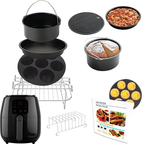Rheme - Airfryer Accesoires Set - Heißluftfritteuse Zubehör - Universal - Backformen - Grillregale - Wiederverwendbar - 20 CM - Inklusive Rezeptheft