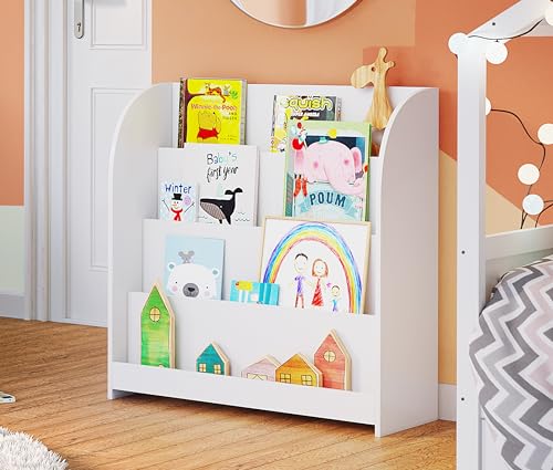 Bellabino Baru Kinderbücherregal, Montessori Regal mit 4 Ablagefächern, Bücherregal Kinderzimmer weiß, Maße (HxTxB): 88 x 30 x 80 cm