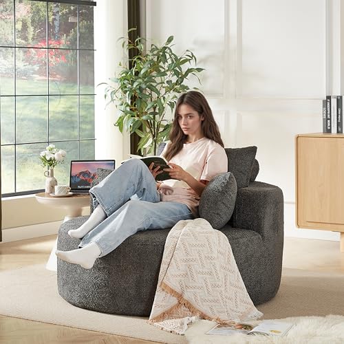 Yihomfy 127cm XXL Sessel Einzelsessel Fassstuhl, Runder Sofastuhl Sessel Rund, Polstersessel Einzelsessel, Chenille Polsterung, Drehsessel Wohnzimmer, Freizeitstuhl FüR Wohnzimmer, Grau