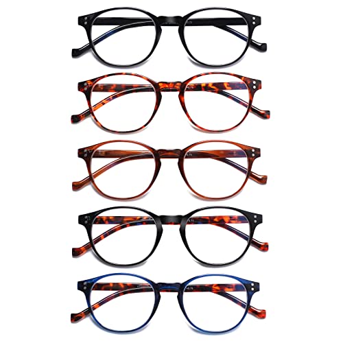 COJWIS 5 Pack Lesebrille Blaulichtfilter fur Damen Herren Federscharnier Brille Anti-Müdigkeit Blendfreie UV Lesehilfe (5 Pack Farbe, 2.00, multiplier_x)