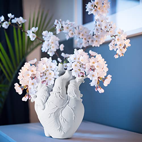 VAYALT Herz Vase Anatomisch Dekorativ, Kreative Harz Herzvase Herzförmige , Statuen Pflanzer Aesthetic Deko für Desktop Ornament Blumenarrangement(Weiß)