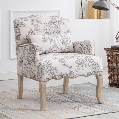 chairus Leinen Einzelsofa Sessel Wohnzimmer Holzbeine Ohrensessel Retro Loungesessel mit Armlehne Einzelsessel für Balkon (Beige)