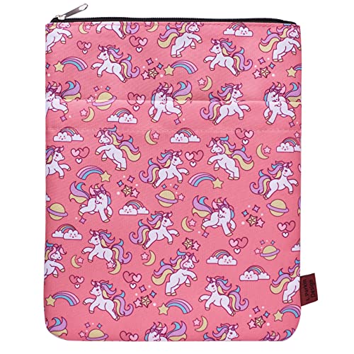 Niedliche Einhorn-Buchtasche, Buchhüllen mit Reißverschluss, waschbarer Stoff, Größe M: 27,9 x 22,6 cm, Einhorn-Geschenke für Mädchen