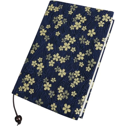 MAMUNU A5 Buchumschlag mit Blumenmotiv, Waschbarer Wiederverwendbarer Buchschutz, Marineblau Buchhüllen aus Stoff mit Floral, Handgefertigte Bucheinband Dekorativer Buchschutz Für die Meisten