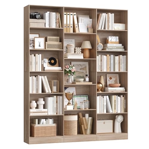 FirFurd Bücherregal 188 cm, Regal mit 17 Fächern, Bücherschrank, Standregal, Aufbewahrungsregal, für Wohnzimmer Büro Arbeitszimmer, 149 x 23,5 x 188 cm, Eiche
