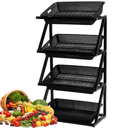 4-stöckiges Obst- und Gemüseregal, platzsparendes Küchenregal für Märkte und Heimgebrauch, stabiler und vielseitiger Organizer für frische Produkte, ideal für Lebensmittelgeschäfte