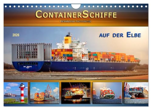 Containerschiffe auf der Elbe (Wandkalender 2026 DIN A4 quer), CALVENDO Monatskalender