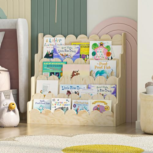 KEEPREAPER Kinder Bücherregal aus Holz, Montessori Kinderregal mit 4 Ablagen, für Kinderzimmer Spielzimmer, 80x38x80cm