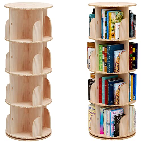 GANTIS Drehbares Bücherregal, Standregal, 360 Grad, Lagerregal für Kinder und Erwachsene, multifunktionales Bücherregal Massivholz (46 * 129CM)