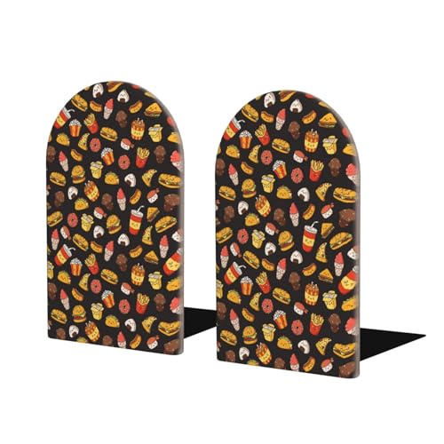 Mosytuky Buchstützen mit Burger-Pommes-Druck, für Zuhause, Büro, Bibliothek, Schule, Studium, Dekoration, 2 Stück