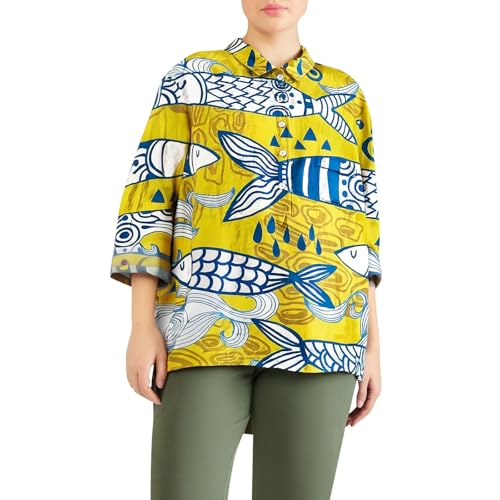 Flanellhemd Karierte Hemden für Herren Casual Polo Damen Vintage Kunstdruck Casual Baumwolle und Leinen Hemd Leichte T-Shirts Frauen, gelb, 3XL