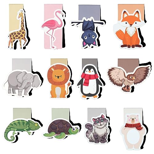 Lesezeichen Magnetisch,12 Stück Lesezeichens Kinder,Süsse Tiere Magnet Lesezeichen Für Schüler, Junge, Mädchen, Buchliebhaber