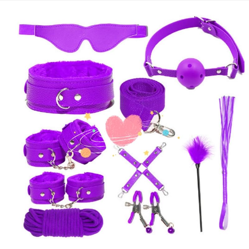 Schlafzimmer Sex Band 10 StüCk Set Von Lila Lychee Texturiert Weich Und Roman Leder Indoor Sports Set, HilfsausrüStung FüR Home Training, Paar Geschenk
