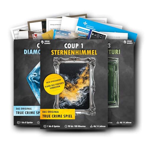 KrimiGames® Coup Spiele – Reales Verbrecher-Spiel für zu Hause – Krimi-Spiele für Erwachsene – 3 spannende Coups (3 für 2 Deal)
